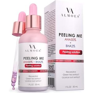 ALMOES PEELING ME, Zoethoutwortel, 50% AHA 2% BHB, Resveratrol, Groene thee-extract, huid peeling oplossing, HELPT voor verkleuring en minimaliseren van grote poriën, geurvrij en parabenenvrij