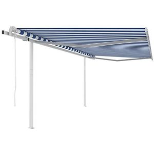 Rantry Automatisch intrekbaar zonnezeil met palen, 4 x 3 m, blauw en wit, voor buiten, inkijkbescherming, balkon, terras