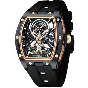 AIMES Tonneau Automatisch herenhorloge, luxe skelethorloges voor heren, automatisch opwindend, mechanisch, waterdicht, analoog, uniek, cool, vierkant, grote wijzerplaat, polshorloge met, 0603-black