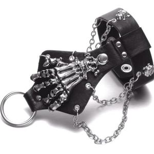 OLACD Ring bevestigd skelet ontwerp kunstleer armband manchet polsband: Halloween Punk armband