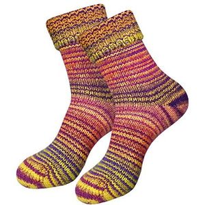 dunaro 2 paar gebreide Noorse sokken wollen sokken wintersokken behaaglijk warm dames heren, 2 paar | Geel-Paars, 39-42 EU