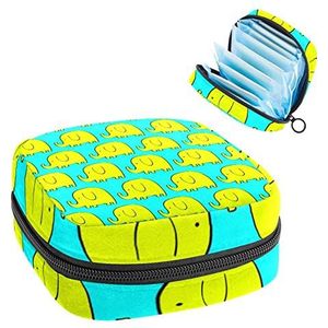 Periode Pouch, Draagbare Tampon Opbergtas voor Maandverband, Leuke Cartoon Geel Olifant Patroon, Meerkleurig, 4.7x6.6x6.6 in/12x17x17 cm