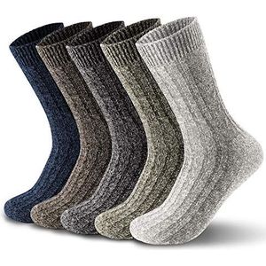 ElifeAcc 5 paar dikke en warme wollen sokken voor heren, grijs, groen, zwart, bruin, blauw, 39.5-44.5 EU
