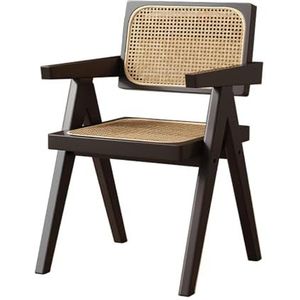 Maaltijd Stoelen Set van 4 rotan eetkamerstoelen, rotan stoelen for buiten met armleuningen, bamboe accentfauteuil for slaapkamer, woonkamer, leeskamer, keuken, eetkamer(Black,1PCS)