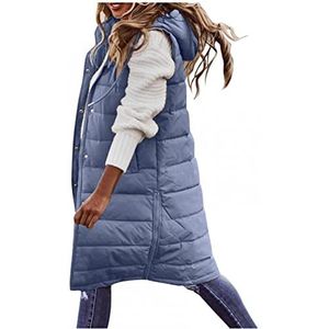 Lange Gilets voor Vrouwen Hooded Warm Mouwloos Outwear Winter Casual Gewatteerde Rits Gilet Jas Plus Size S-5XL KaloryWee, D-blauw, 5XL