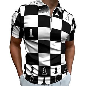 Zwart-wit lay-out van een schaakbord heren poloshirt met rits T-shirts casual korte mouw golf top klassieke pasvorm tennis tee
