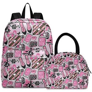 Roze schoonheidszaken boekentas lunchpakket set schouderrugzak boektas kinderrugzak geïsoleerde lunchboxtas voor meisjes jongens