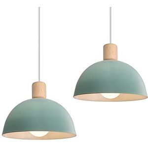 iDEGU Set van 2 kroonluchters om op te hangen, retro, moderne halve cirkel, plafondlamp, E27, van hout, metaal, hanglamp voor slaapkamer, eetkamer, keuken, 20 cm (2 stuks groen)