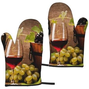 Glazen wijn met wijnfles en druiven, ovenwanten anti-slip kookhandschoenen,Hittebestendige bakwanten per paar