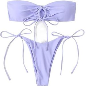 Tweedelige dames sexy rugloze bikiniset, schattig dameszwempak, driehoekige badkleding for strand en vakantie(Color:Purple,Size:S)