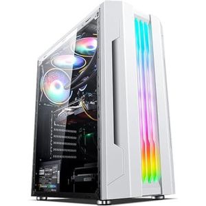 Mid-tower Computerbehuizing ATX, Micro-ATX, Mini-ITX, Kan 6 ARGB-behuizingsventilatoren Installeren, USB2.0-USB3.0-HD-audio, Zijpaneel Van Gehard Glas(White)