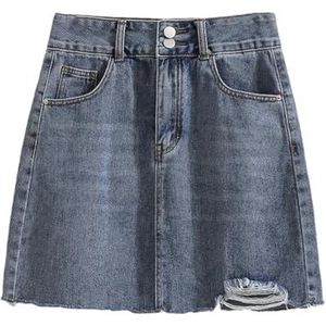 Pegsmio Denim A-lijn rok voor vrouwen hoge taille zomer sexy kwastjes mini jeans rokken, Blauw, XXL