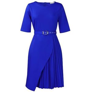 yk8fass Geplooide jurk met hoge taille il-2905, Royal Blauw, S