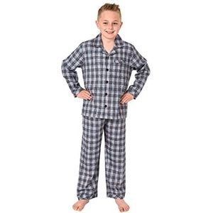 Normann Jongens lange mouwen flanellen pyjama in ruit-look om te knopen, grijs, 176 cm