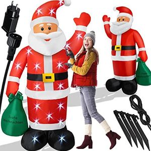 KESSER® Opblaasbare kerstman XL 195 cm led verlicht incl. bevestigingsmateriaal kerstdecoratie figuur, geluidsarme ventilator, Sinterklaas Santa weerbestendig IP44