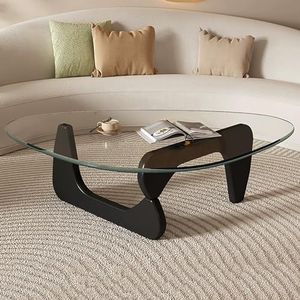 GQMYCDM Driehoek Salontafel Glazen Salontafels voor Woonkamer Helder Glazen Salontafel met Massief Houten Onderstel Mid Century Moderne Salontafel (Color : Transparent+Black, Size : M))