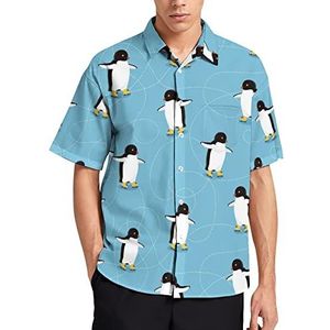 Pinguïns on Ice Hawaiiaans shirt voor heren, zomer, strand, casual, korte mouwen, button-down shirts met zak