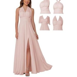 BRIGOW Vrouwen Bruiloft Bruidsmeisje Jurken Lange Chiffon Convertible Formele Avondjurk Jurk BY030, Blush Roze, 32