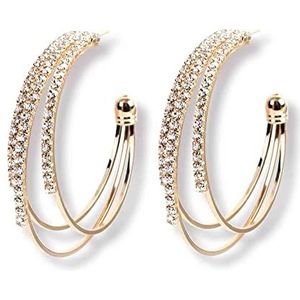 Shiny Diamond Hoop Earrings, Women Geometric Diamond Earrings, Shiny Zirconia Earrings-Gold