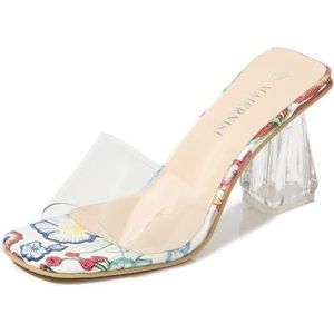 Bloemenpatroon sandalen met hoge hak voor een modieuze zomer. Stijlvolle en comfortabele sandalen met brede hak voor vrouwen in grote maten., blauwe bloem, 45 EU
