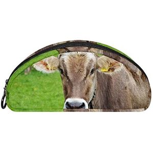 Etui Halve cirkel Briefpapier Pen Bag Pouch Holder Case Animal Cow Bossy Prairie Dier Vee, Multi kleuren, 19.5x4x8.8cm/7.7x1.6x3.5in, Make-up zakje