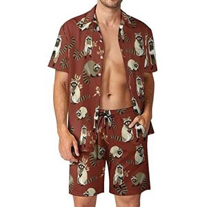 Wasbeer schattig pluizig beest Hawaiiaanse sets voor mannen button down korte mouw trainingspak strand outfits 3XL