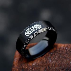 Nordic Viking heren drakenrunensymbolen ringen, vintage handgemaakte gepolijste vintage punk gotische stijl zegelring sieraden (Color : B, Size : 13)