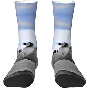 Jonge pinguïns met sneeuw volwassen grappige 3d sokken crew sokken nieuwigheid sokken gag geschenken, zachte gezellige sokken., Wit, Eén Maat