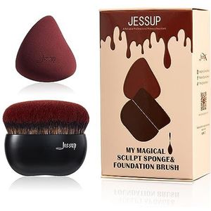 Jessup Foundation Kwast met Make-up Spons, Zwarte Make-up Kwast Flat Top Kabuki Kwast voor Vloeibaar Blenden Stippelen, T881