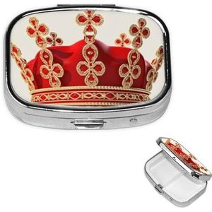 Pillendoosje 2 compartimenten pillendoos draagbare metalen pillenorganizer schattige reispillencontainer rode kroon vitamine organizer voor portemonnee zak reizen cadeau