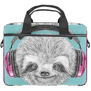 Mooie Kerst Sneeuwvlokken Patroon Laptop Schouder Messenger Bag Crossbody Aktetas Messenger Sleeve voor 13 13.3 14.5 Inch Laptop Tablet Beschermen Tote Bag Case, Dj Luiaard Portret Met Hoofdtelefoon Grappig Modern Character Cool, 11x14.5x1.2in /28x36.8x3 cm