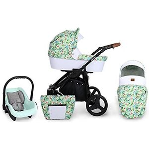 Kinderwagen 3in1 2in1 Isofix kinderwagen set + accessoires Kleurselectie Rotax Black van ChillyKids Green White 06 3in1 (inclusief autostoeltje)