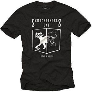 MAKAYA Mooie T-Shirt met Print - Kat van Schrodinger Heren Mannen Jongens Zwart XL