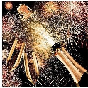 Ambiente Servet Lunch 33x33 cm Motief: Popping Cork - Champagnefles vuurwerk oudejaarsavond 20 stuks per verpakking
