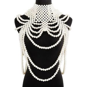 Mode Schouder Ketting BH Parel Body Chain Multi Layered Gesimuleerde Parel Ketting BH voor Kostuum Party Dance Jurk, Eén maat, metaal