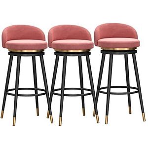 DangLeKJ Draaibare barkrukken set van 3 fluwelen stoel bar stoelen ontbijt keuken toonbank eilanden zwarte metalen poten barkrukken hoge krukken (maat: 75 cm, kleur: roze)
