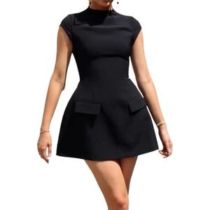 De mini-jurk met kapmouw, mini-jurk met kapmouw Muse mini-jurk met kapmouw A-lijnjurken for dames (Color : Black, Size : S)