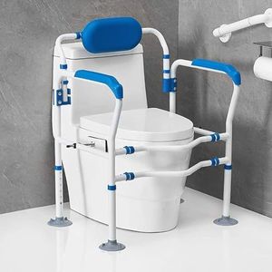 Toiletveiligheidsbeugels, in hoogte verstelbaar toiletveiligheidsframe met rugleuning en zuignap, badkamerhandgrepen, steungreep voor ouderen, senioren, gehandicapten, draagvermogen 300 lbs