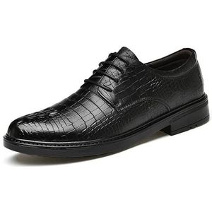 Dress Oxford formele schoenen for heren vetersluiting ronde gepolijste neus krokodillenprint patchwork derby schoenen antislip antislip rubberen zool klassiek(Black,41 EU)