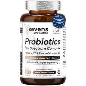 Probiotica & Prebiotica Intestinaal – 30 Stammen + Inuline & FOS – 200 Miljard CFU Per Dosering – Ondersteuning Van Darmflora, Weerstand & Welzijn – Met Zink & Vitamine D – 60 Capsules – Sevens