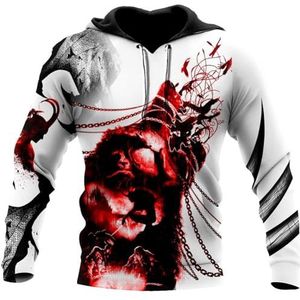 Fenrir Tattoo hoodie Voor Heren - Viking Vegvisir 3D-geprinte Odin Wolf Totem Losse Trui Voor Buiten op Straat - Nordic Celtic Pagan - kleding met Lange Mouwen en Trekkoord(Color:Fenrir C,Size:M)