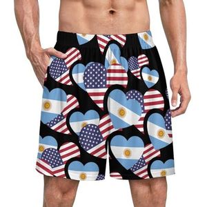 Argentinië Amerikaanse vlag grappige pyjama shorts voor mannen pyjama bodems heren nachtkleding met zakken zacht