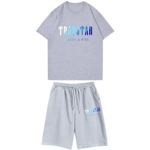 Trapstar kinder T-shirt met korte mouwen herensportpak,2-delige joggingbroek van trapstar-katoen met korte mouwen,100-160,jongen,deerntje,Zomer casual trainingspak(Color:9,Grootte:150(child))