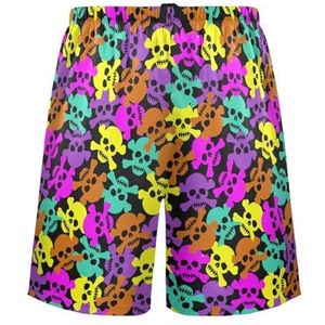 LI ZHI XIN Herenpyjamabroek, korte pyjamabroek, zomer casual shorts, elastische tailleband met trekkoord, rechte losse pasvorm met 2 zakken, S-XXL schedelpatroon, Meerkleurig, S