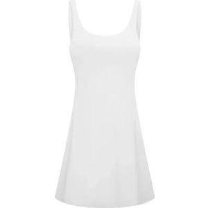 Tennisjurk voor dames, zomer, training, golfjurk, ingebouwde beha en shorts met binnenzakken, mouwloze sportkleding (wit, 4-XS)