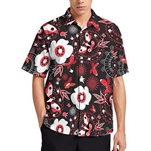 Overhemd met vlinders en bloemen voor heren, normale pasvorm, korte mouwen, Hawaïaanse tops met knopen, XS