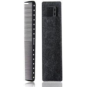 HYOUJIN605 Black Carbon Fine Cutting Grip Comb, Sassoon Style Comb, Master Kapper kam met ondiepe, grove en fijne tand-14 gaten voor het meauring apparaat-Kapper Shop Gebruik-Antistatische, Hittebestendig