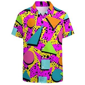 LARSD Jaren 80-shirts voor heren, jaren 90-shirt met knopen, vintage retro Hawaïaans strandshirt, neon discoshirt, grappig feestshirt, L