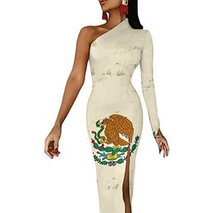 Retro Mexico vlag dames halve mouw jurk avondfeest lange jurken cocktail split bodycon jurk L