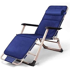 GEIRONV Outdoor ligstoel, lunchpauze dutje bed strand herfst winter huishoudelijke luie stoel klapstoel kantoor lounge stoel Fauteuils (Color : Navy blue, Size : With pad)